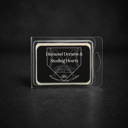 Diamond Dreams & Stealing Hearts soy wax melt in a clear clamshell pack, black label showing crossed baseball bats